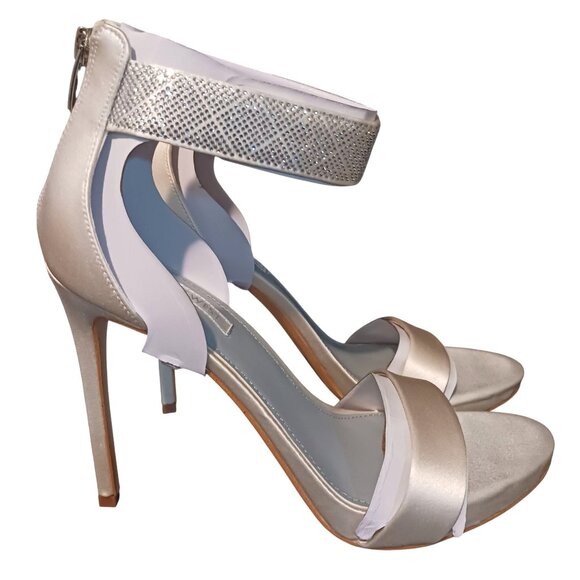 NEW Nine West Utell Satin Embellished Ankle Strap Ivory Stiletto Heels Size 9.5 - Picture 6 of 15
